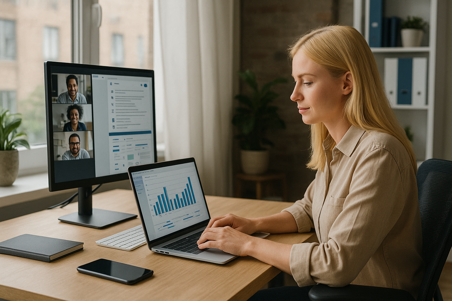 woman working remotely in meeting