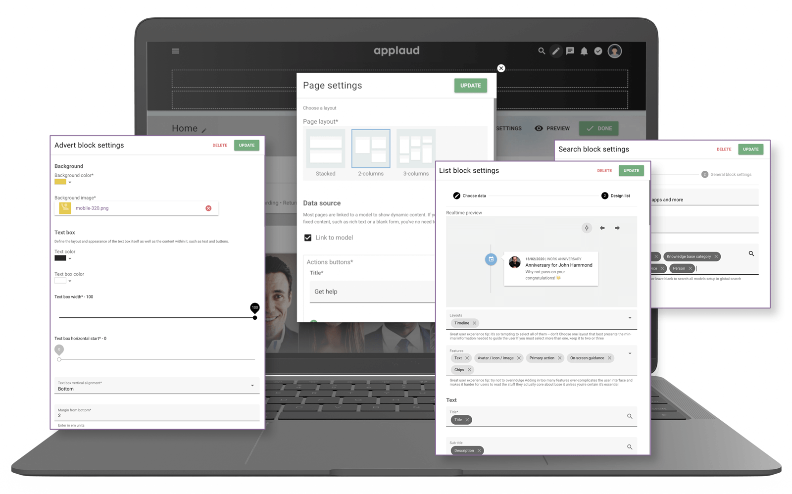 Page design for fast no-code content creation